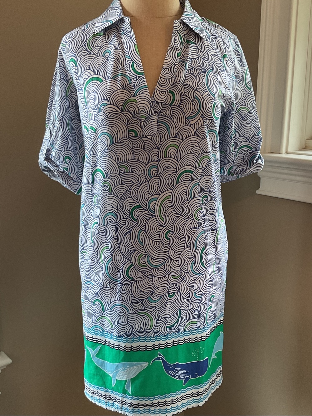 Tori Richard Cotton Whale Motif Shift Dress
